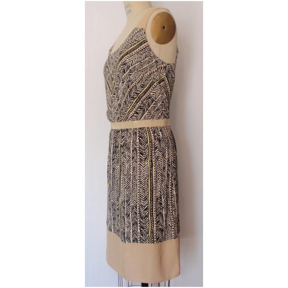 LOFT TAN BLACK YELLOW TRIBAL GEOMETRIC SHEATH DRESS 16 NWT - Picture 5 of 11